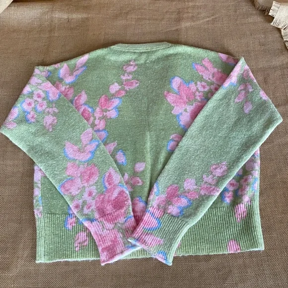 Sundance Pastel Green and Pink Floral Cardigan, Light Layer or Dress Topper - Picture 8 of 12
